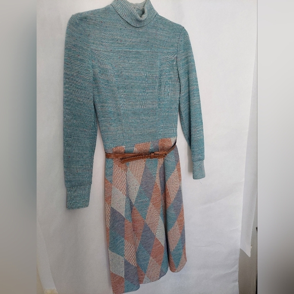 Vintage De Laix Aqua and Peach Knit Dress - Picture 1 of 9